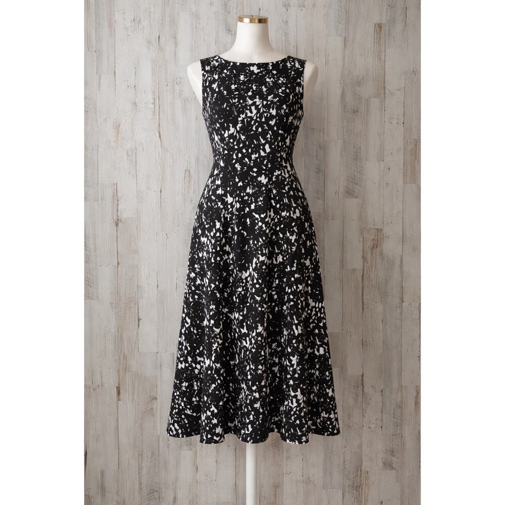 Calvin Klein Black White Aline Midi Dress Zipper Causal Womens 8 Church Modest